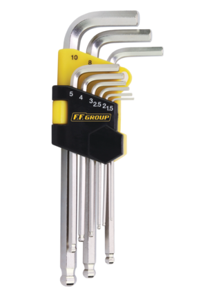 EXTRA LONG HEX KEY WITH BALL-END 9X24CM SET 9PCS FF GROUP