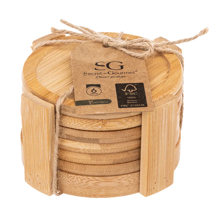 BAMBOO COASTERS X6 + HOLDER