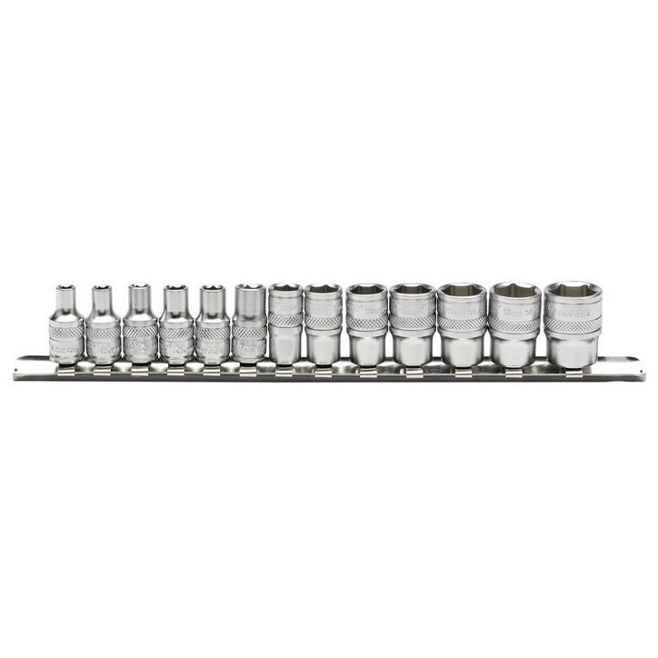 METRIC SOCKETS ON METAL RAIL 1/4" SET 13PCS