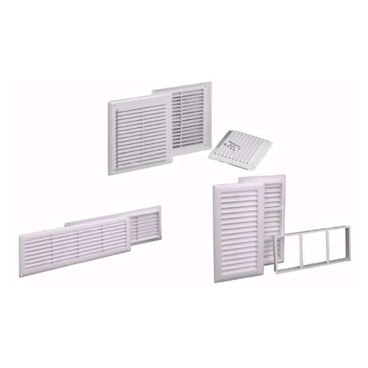 VENTILATION GRILL ABS 7.6X43CM DOUBLE FACE RECESS MOUNTING + NET WHITE