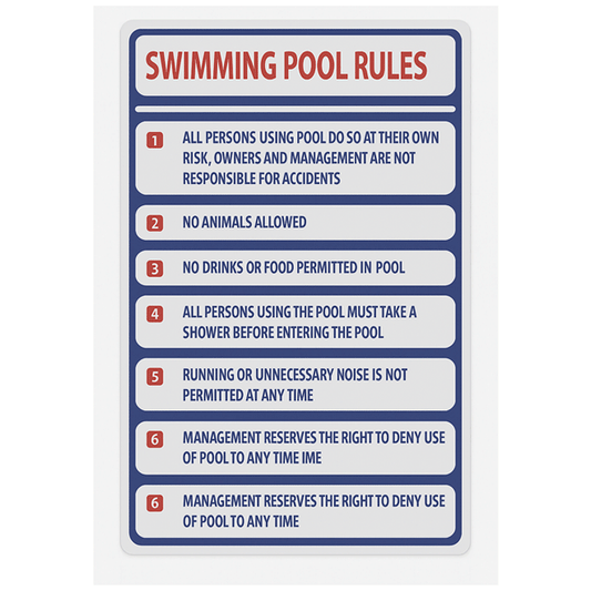 SIGN SWIMMING POOL RULES 50X30