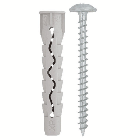 NYLON PLUG XP UNIVERSAL W/CHIPBOARD SCREW 10X65/5 4PCS