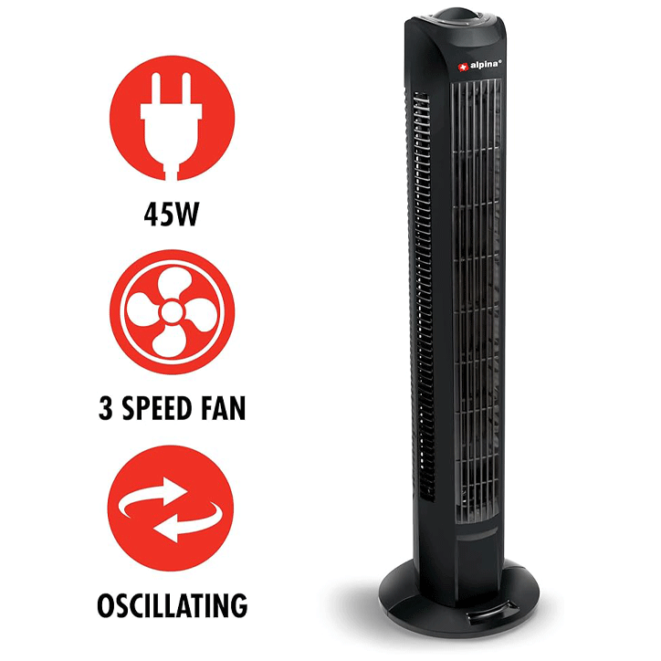 TOWER FAN BLACK 78CM 45W 220-240V