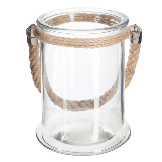 GLASS CANDLE HOLD+ROPE H17