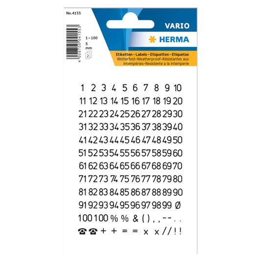 HERMA NUMBERS 1-100 5M TRANS. FI 4155