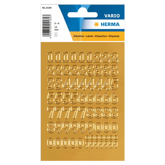 HERMA NUMBERS 0-9 GOLD 12MM 4184