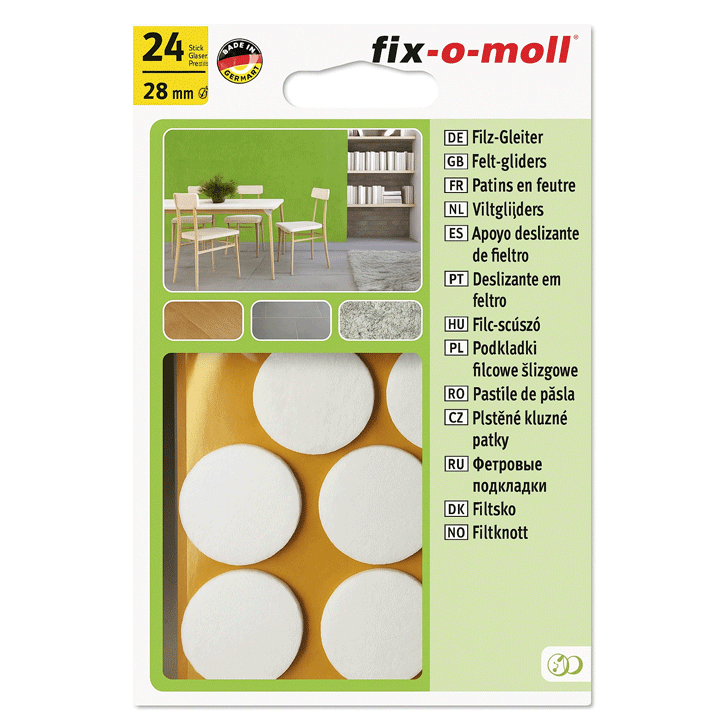 FELT GLIDERS WHITE 24 28MM