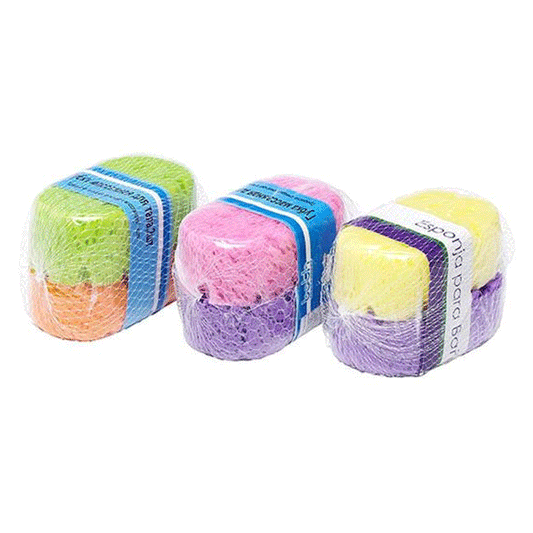 BATH SPONGE 2PCS 14X8X5CM 3ASS