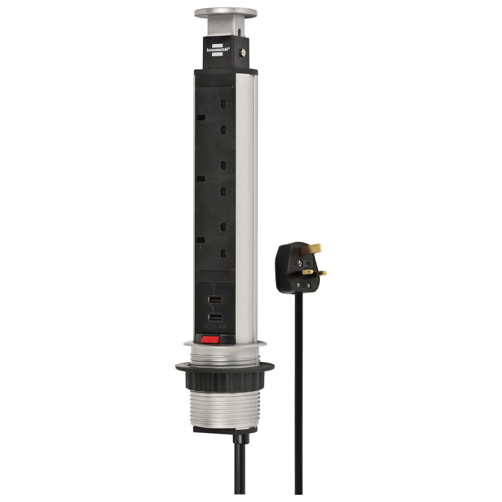 TOWER POWER POP-UP EXTENSION SOCKET WITH USB-CHARGER 3-WAY 2M H05VV-F 3G1,5 WITH 2XUSB AND SWITCH