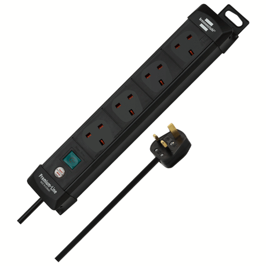 PREMIUM-LINE EXTENSION SOCKET 4-WAY BLACK 1,8M 05VV-F 3G1,25 WITH SWITCH