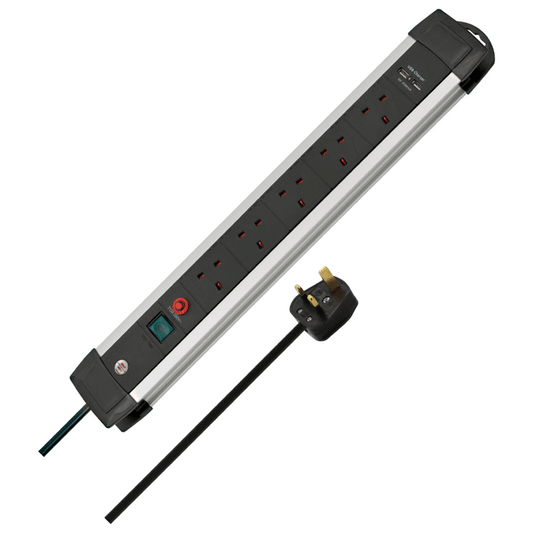 PREMIUM-ALU-LINE FB EXTENSION LEAD WITH SAFETY FUSE RESET BUTTON & USB-CHARGER 5-WAY 3M