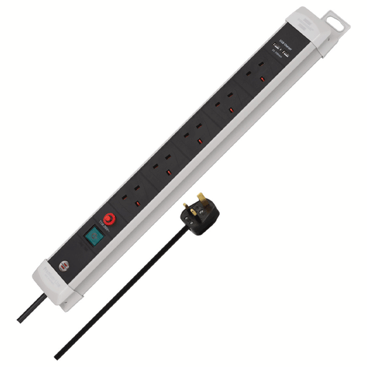 PREMIUM-LINE FB EXTENSION LEAD WITH SAFETY FUSE RESET BUTTON & USB-CHARGER 2100mA 5-WAY 3M