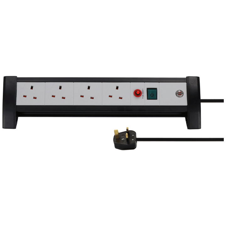 PREMIUM-OFFICE-LINE FB 5 EXTENSION LEAD WITH SAFETY FUSE RESET BUTTON 4-WAY 3M BLACK/GREY