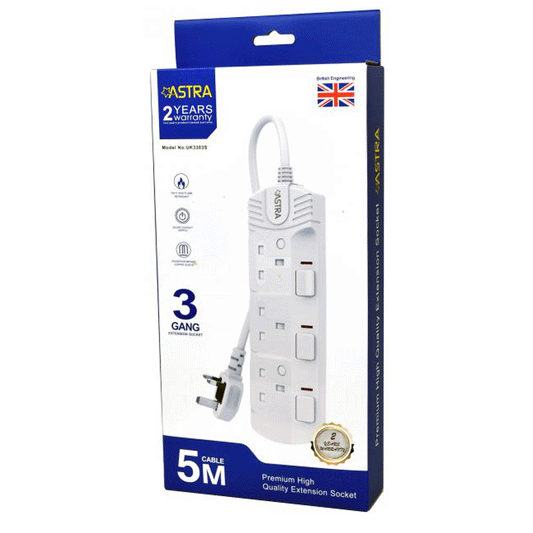 EXTENSION CORD 3GANG SWITCHED W/NEON 5M