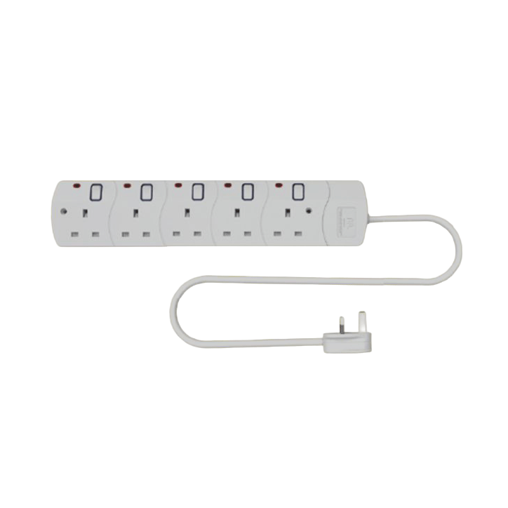 EXTENSION CORD 5GANG SWITCHED W/NEON 5M