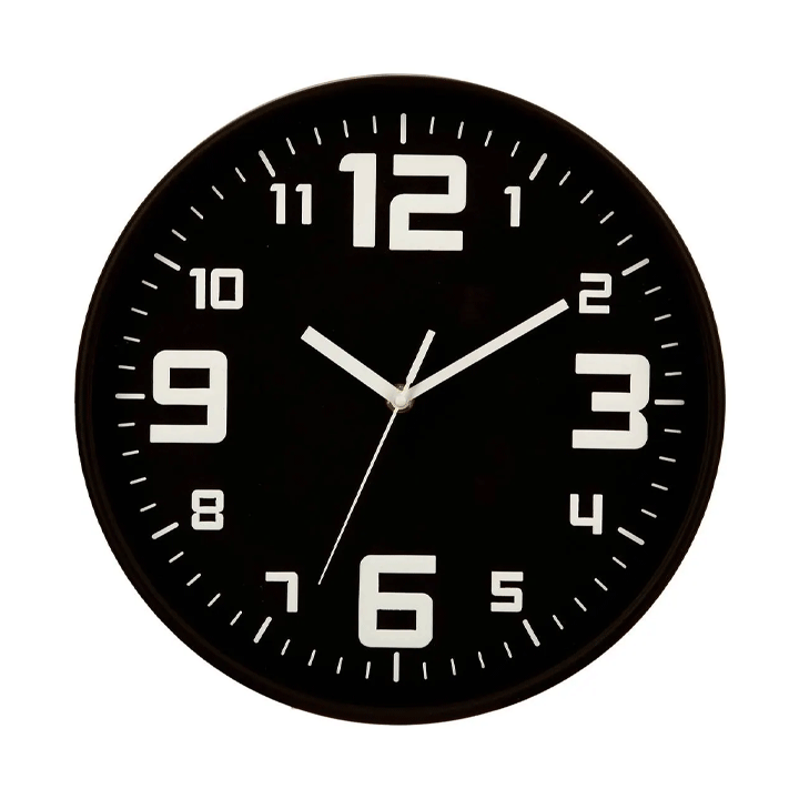 BLACK PLASTIC CLOCK D30