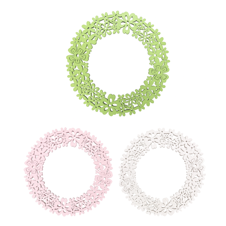 DECO HANGER LED 29X2,5CM 3ASS 24 2,09 WOOD ROUND XCL. 2XAA HT WHITE, GREEN & PINK