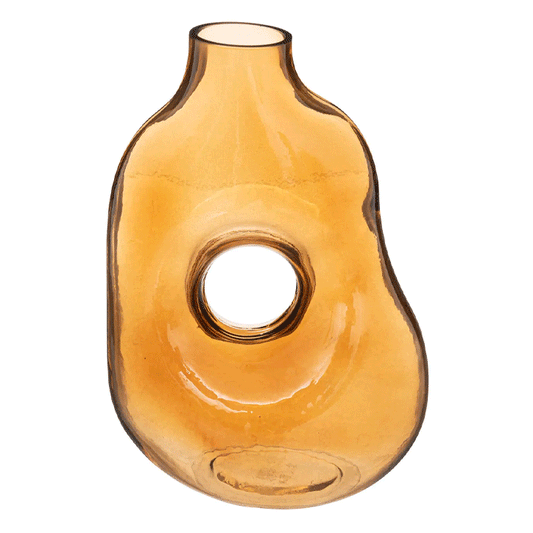 AMBER GLASS DONUT VASE H25