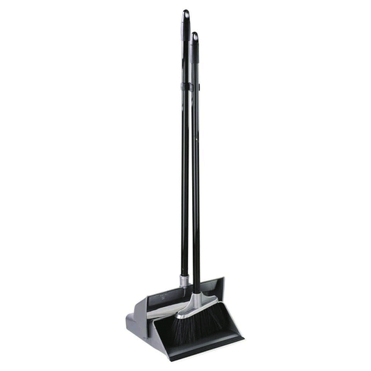 LOBBY DUSTPAN W/LONG HANDLE AND BRUSH BLACK