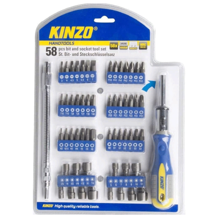 SOFT GRIP RATCHET SCREWDRIVER AND BIT SET REDLINE 58PCS