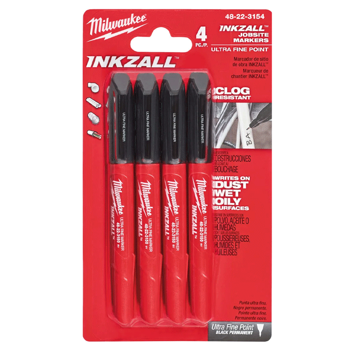 MILWAUKEE INKZALL ULTRA FINE TIP MARKERS  SET 4PCS