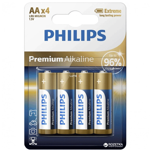 BATTERY(4) LR6/AA 144 1,65 PHILIPS PREMIUM ALKALINE BL LR6M4B/10
