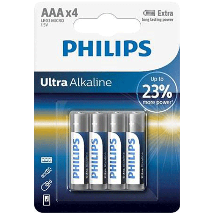 BATTERY LR03/AAA 4PCS 288 1,45 PHILIPS ULTRA ALKALINE BL LR03E4B/10