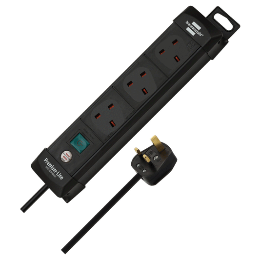 PREMIUM-LINE EXTENSION LEAD 3-WAY BLACK 5M H05VV-F 3G1.5 WITH SWITCH-SASO