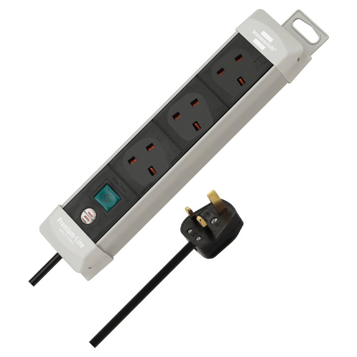 PREMIUM-LINE EXTENSION LEAD 3-WAY LIGHT GREY/BLACK 3M H05VV-F 3G1.5 WITH SWITCH-SASO