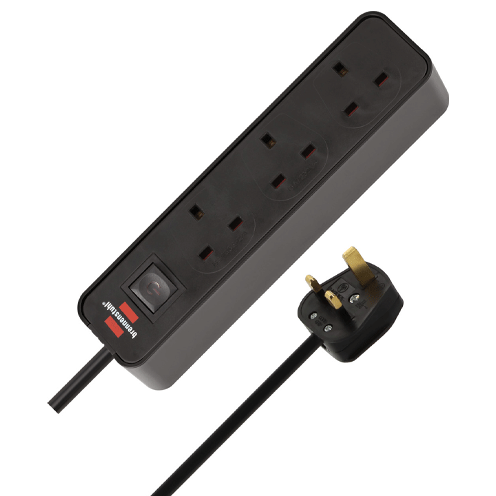 ECOLOR EXTENSION SOCKET 3WAY 1,5M H05VV-F 3G1,5 BLACK/BLACK WITH SWITCH