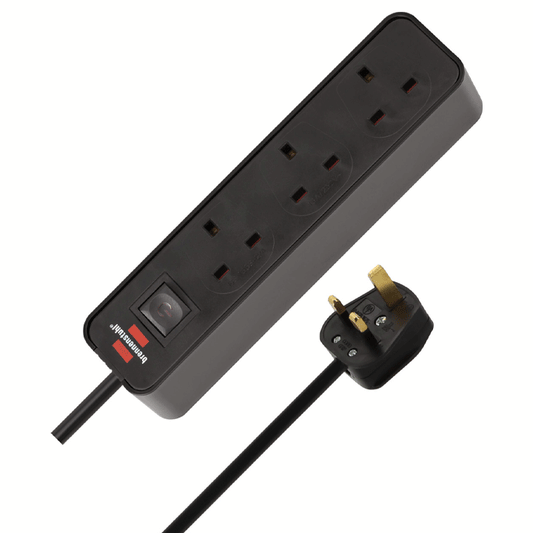 ECOLOR EXTENSION SOCKET 3WAY 1,5M H05VV-F 3G1,5 BLACK/BLACK WITH SWITCH