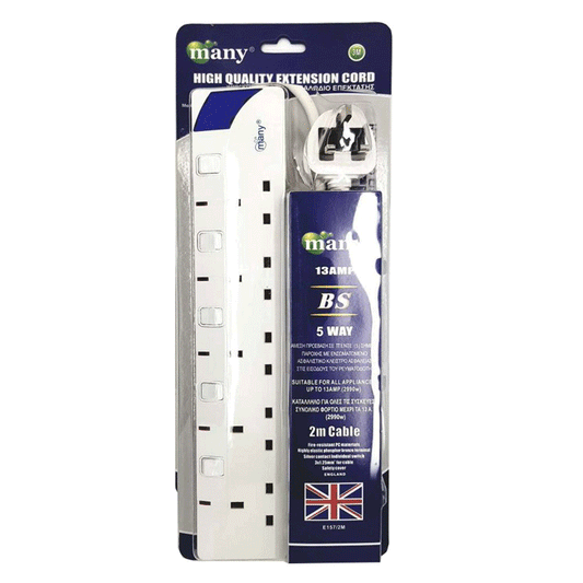 EXTENSION 5 SOCKET 2MTR W/SWITCH