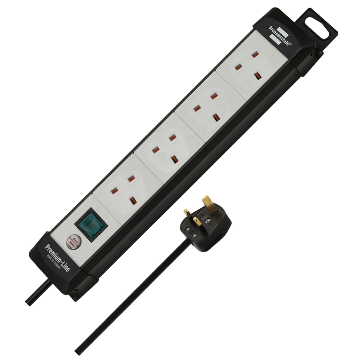 PREMIUM-LINE EXTENSION SOCKET 4-WAY BLACK/LIGHT GREY 1.8M