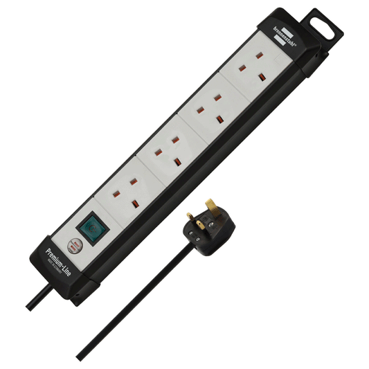 PREMIUM-LINE EXTENSION SOCKET 4-WAY BLACK/LIGHT GREY 1.8M