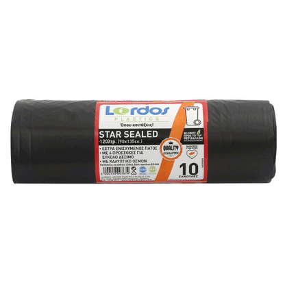 LORDOS TRASH BAGS BLACK 90CMX135CMX30MM 10PCS