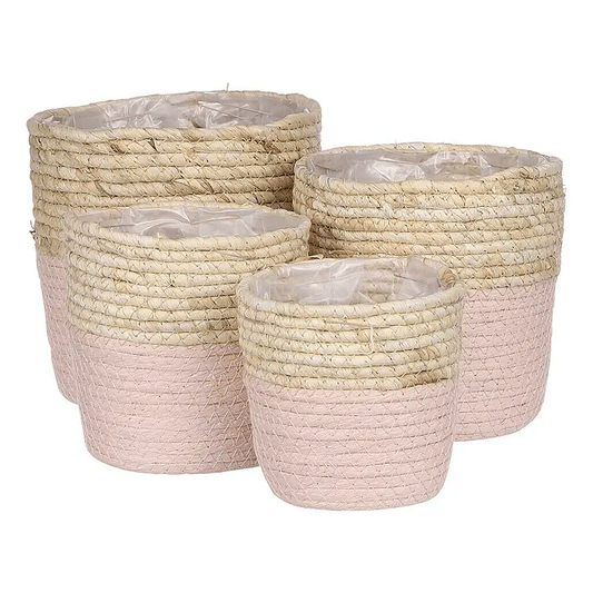 BASKET ROUND PINK 4PC