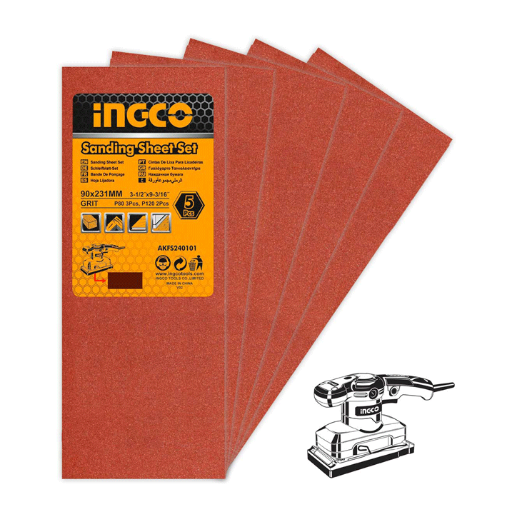 INGCO SANDING SHEETS FOR ORBITAL SANDERS 90X231MM 5PCS