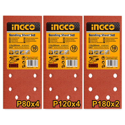 INGCO SANDING SHEETS FOR ORBITAL SANDERS 115X280MM 10PCS