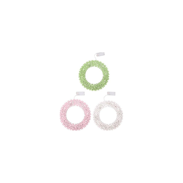 DECO HANGER LED 38X2,5CM 3ASS 24 3,50 WOOD ROUND EXCL 2XAA HT, WHITE, PINK & GREEN