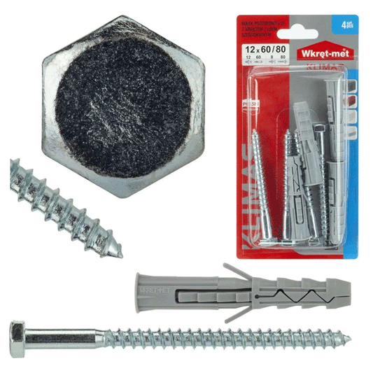 NYLON PLUG & HEX HEAD SCREW 12X80 4PCS