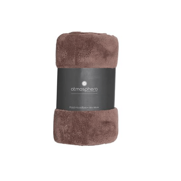 TAUPE PLAID BLANKET MICROFIBRE 125X150