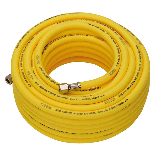 HIGH VISIBILITY HYBRID AIR HOSE 20MX8MM 1/4"BSP YELLOW