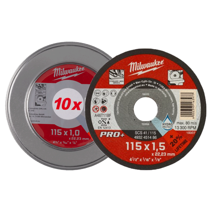 MILWAUKEE CUTTING DISC PRO+ METALBOX 115X1X22.2 SCS 10PCS