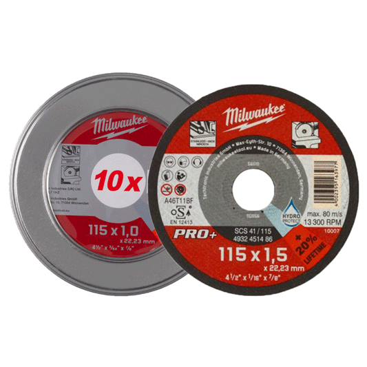 MILWAUKEE CUTTING DISC PRO+ METALBOX 115X1X22.2 SCS 10PCS