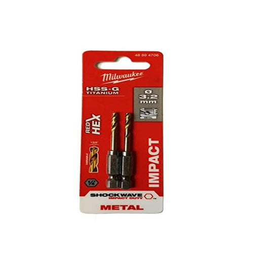 MILWAUKEE 1/4 HEX SHANK METAL DRILL SWAVE HSS-G 3.2MM  2PCS