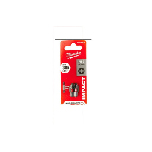 MILWAUKEE PH 2 x 25mm SHOCKWAVE BIT 2PCS
