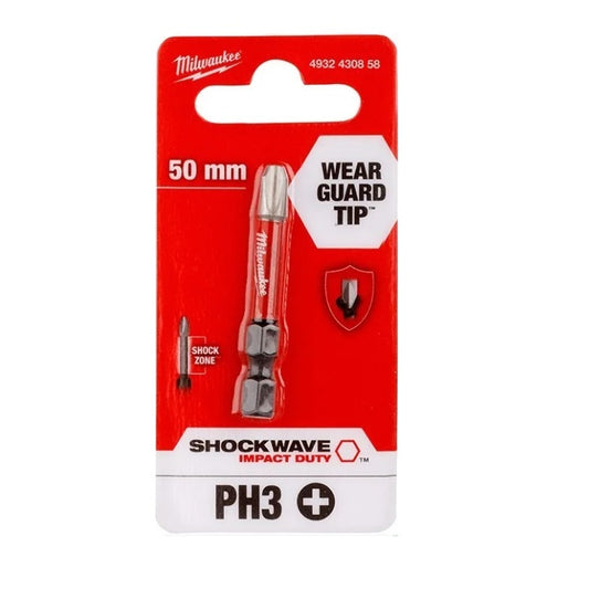 MILWAUKEE PH 3 x 50mm SHOCKWAVE BIT