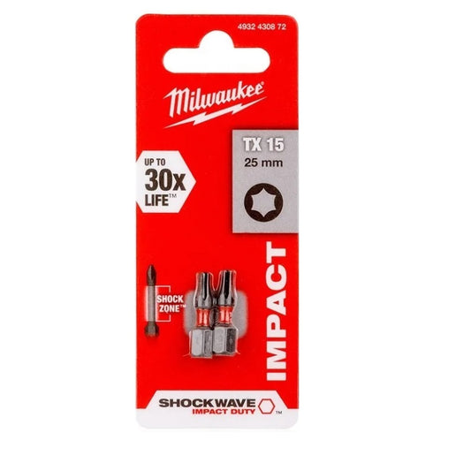 MILWAUKEE TX15 X 25mm SHOCKWAVE BIT 2PCS