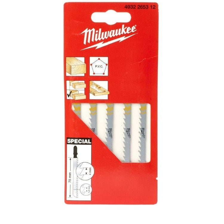 MILWAUKEE JIGSAW BLADES WOOD + PLASTIC CURVED 75MM 5PCS