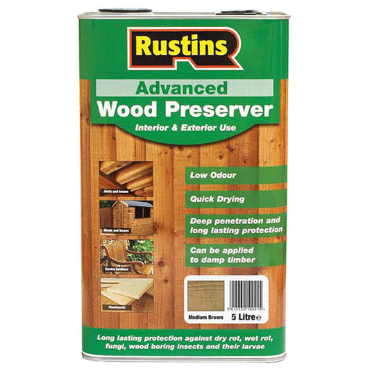 WOOD PRESERVER MED BROWN 5L RUSTINS
